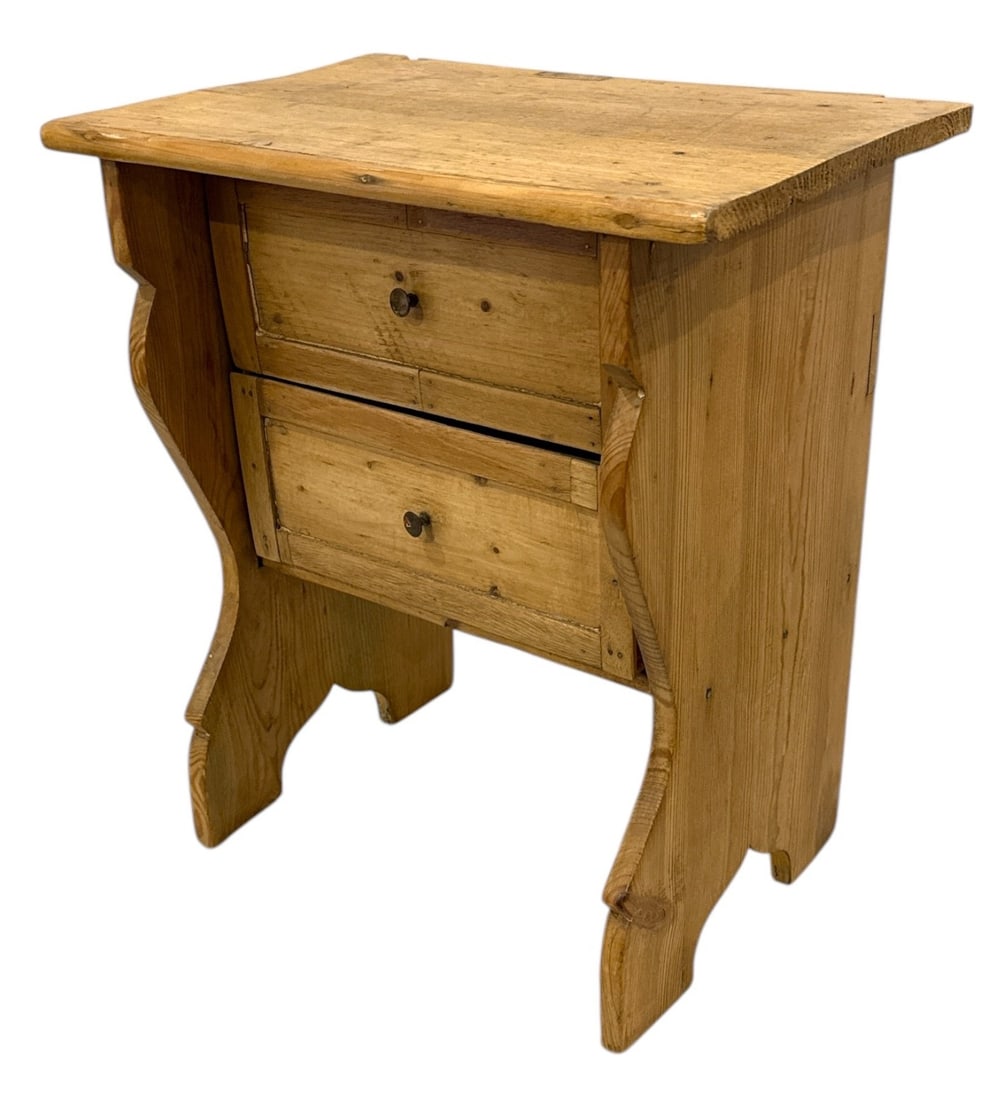 A Small Primitive European Pine Two Drawer Sewing Table (1 of 3)