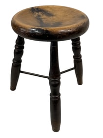 Antique Rustic Elm Wood and Iron Milking Stool