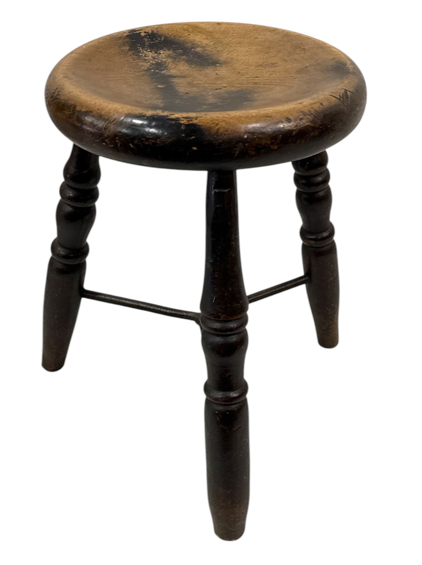 Antique Rustic Elm Wood and Iron Milking Stool (1 of 3)