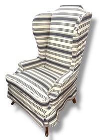 A Striped Queen Anne Style Wingback Chair
