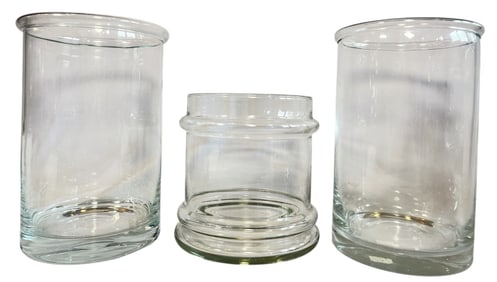 Three Contemporary Large Glass Hurricane Vases