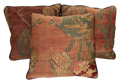 Vintage Kilim Pillows, Down Filled, Set of Three