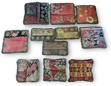 Collection of Eleven Turkish Kilim Pillow Case Covers with Fringe