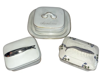 Three English Porcelain Sardine Boxes