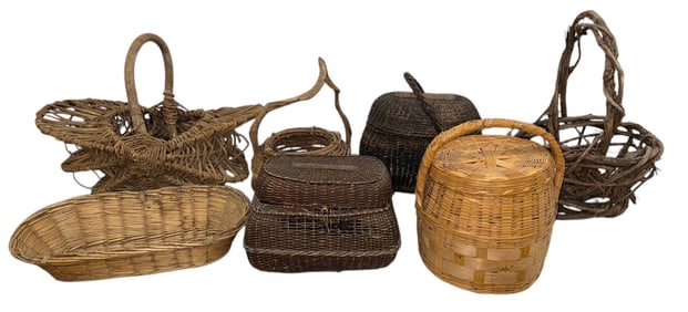 Large Collection of Vintage Hand Woven Baskets