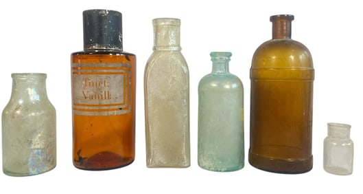 Collection of Antique Glass Apothecary Bottles