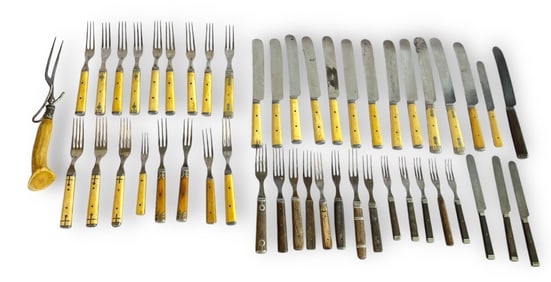A Large Collection of Vintage Bone and Wood Flatware