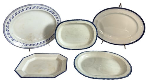 Five Blue and White English Ironstone, Porcelain Platters