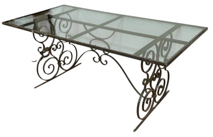 A Large French Black Wrought Iron Garden Dining Table