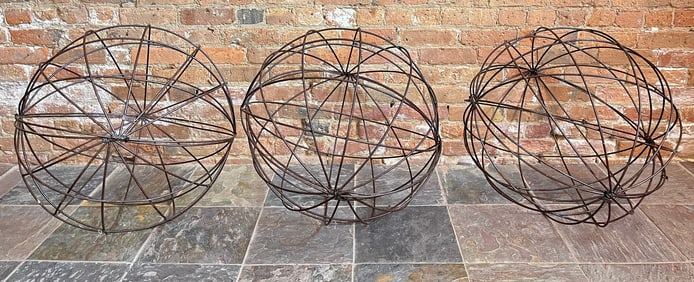 Three French Iron Garden Spheres