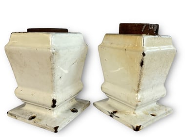 White Enamel Cast Iron Candlestick Holders