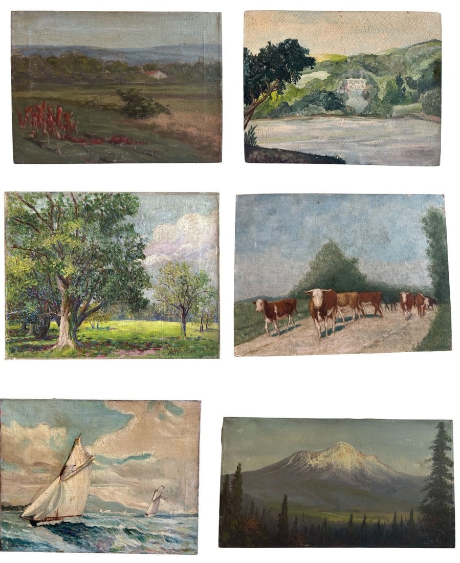 Collection Antique Oil Paintings, Cows, Ship, Landscapes (1 of 6)