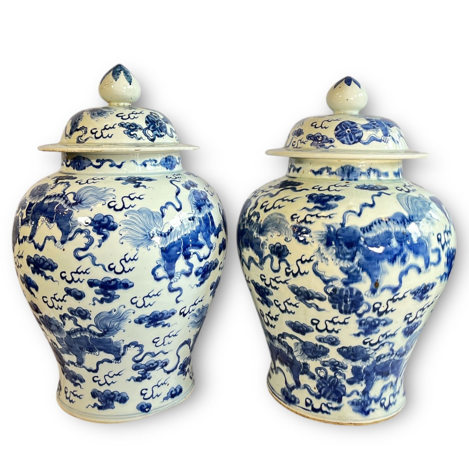 A Pair of Blue and White Porcelain Asian Urns (1 of 2)