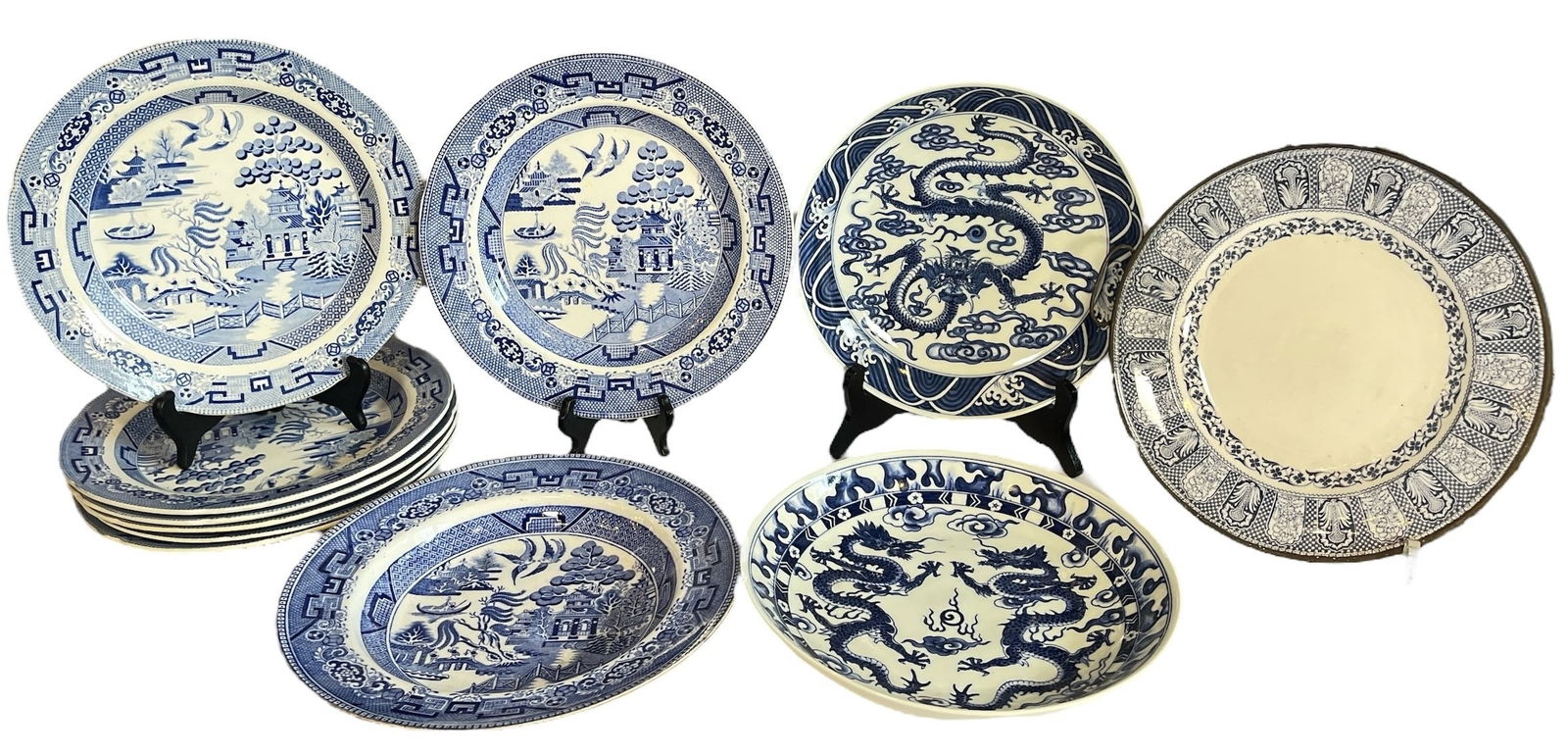 A Large Collection of Blue and White Asian Bowls and Plates (1 of 8)