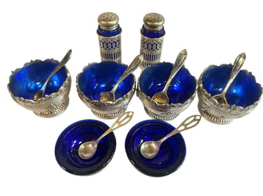 Collection of RAIMOND Sterling Silver and Silverplate Cobalt Glass Articles