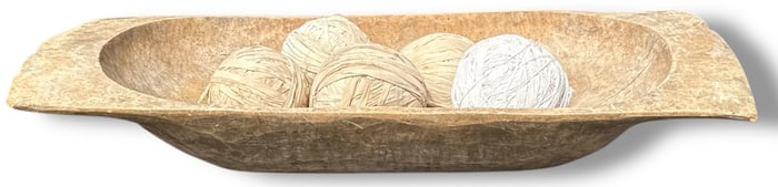 Primitive Pine Dough Bowl, Rag Balls