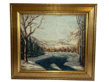 Oil on Canvas Impressionist Winter Scene Signed "EWG"