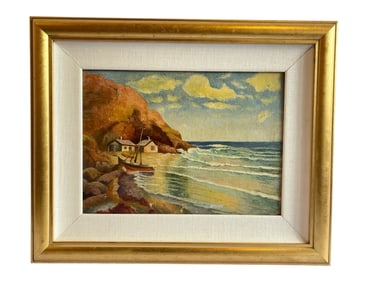 Oil on Board Coastal Scene in Gold Frame