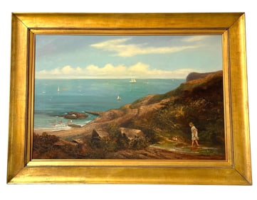 20th C Oil on Canvas Painting, Beach Scene