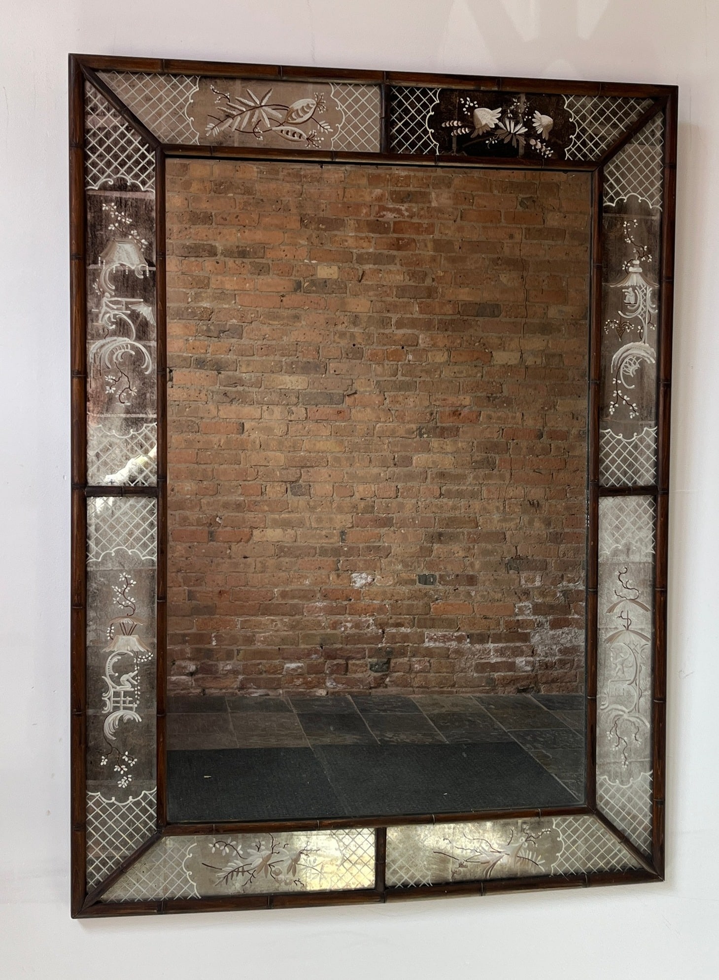 A Chinese Bamboo Frame Hand Painted Mirror (1 of 5)
