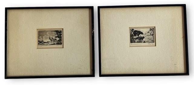 2 Signed OLIVE FELL Etchings " The Lookout" & "Evening Shadows"