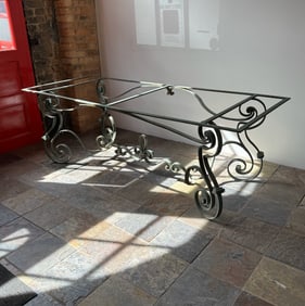 A Large French Verdigris Wrought Iron Garden Dining Table Base