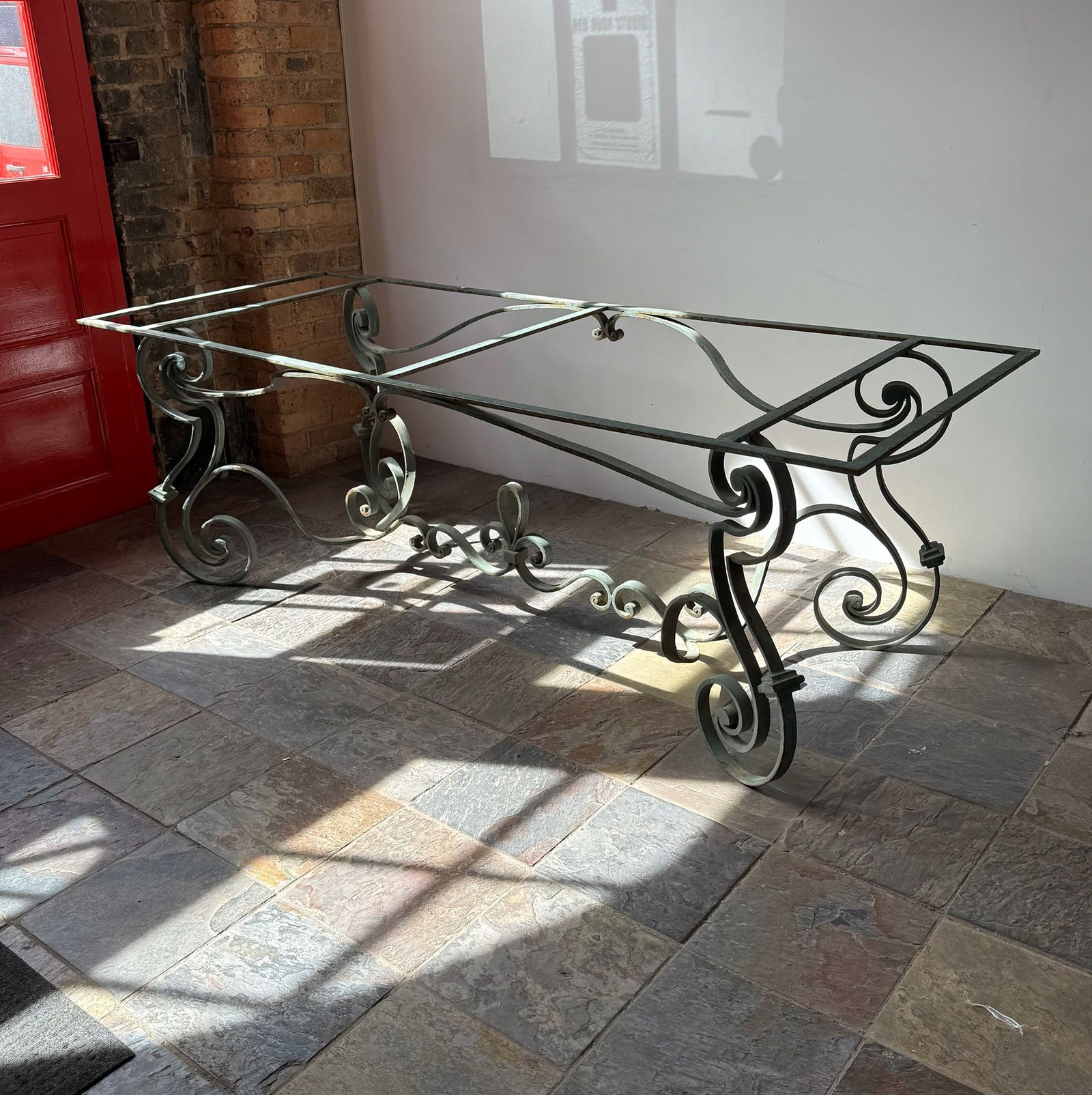 A Large French Verdigris Wrought Iron Garden Dining Table Base (1 of 5)