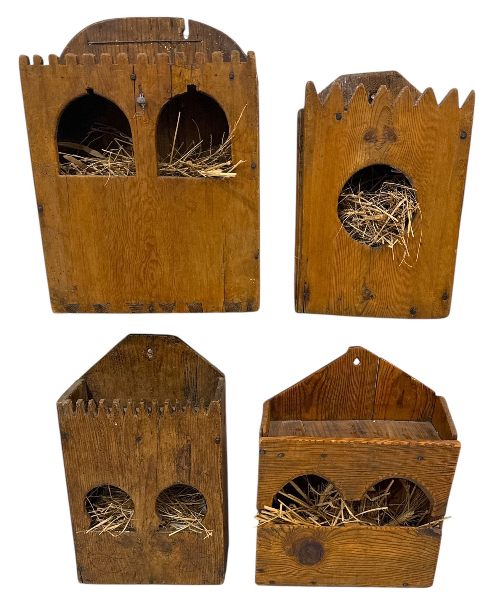 Collection Four Primitive Carved Wood Bird Houses (1 of 3)