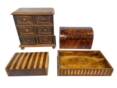 A Collection of Inlaid and Burlwood Boxes and Trays