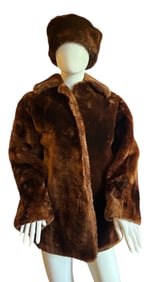 A Vintage Ladies Sheared Beaver Fur Coat and Hat