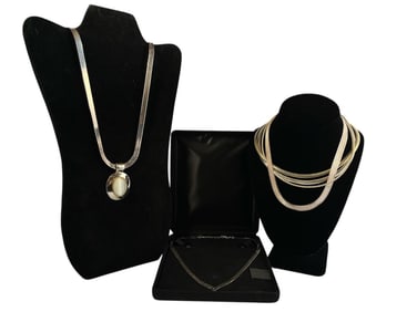 A Collection of Mostly Sterling Silver Snake Chain Necklaces