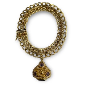 A 14k Gold Chain Bracelet and 18k Amethyst Charm