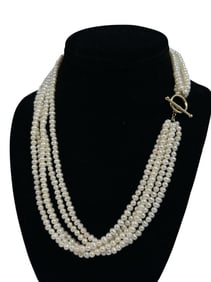A 14k Gold and Freshwater Pearl Layered Choker