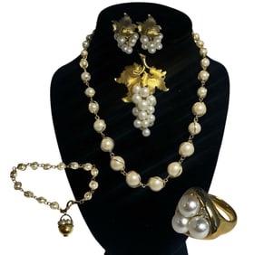 Two Gold Tone Pearl Demi Parures