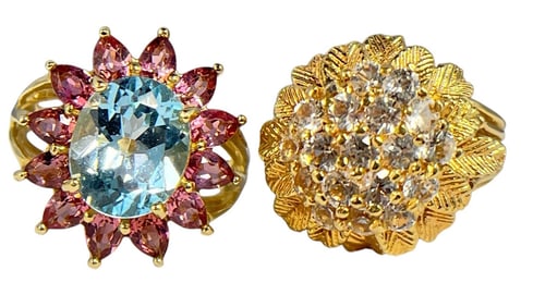 Two Gold and Gemstone Rings, 14k & 10k Gold