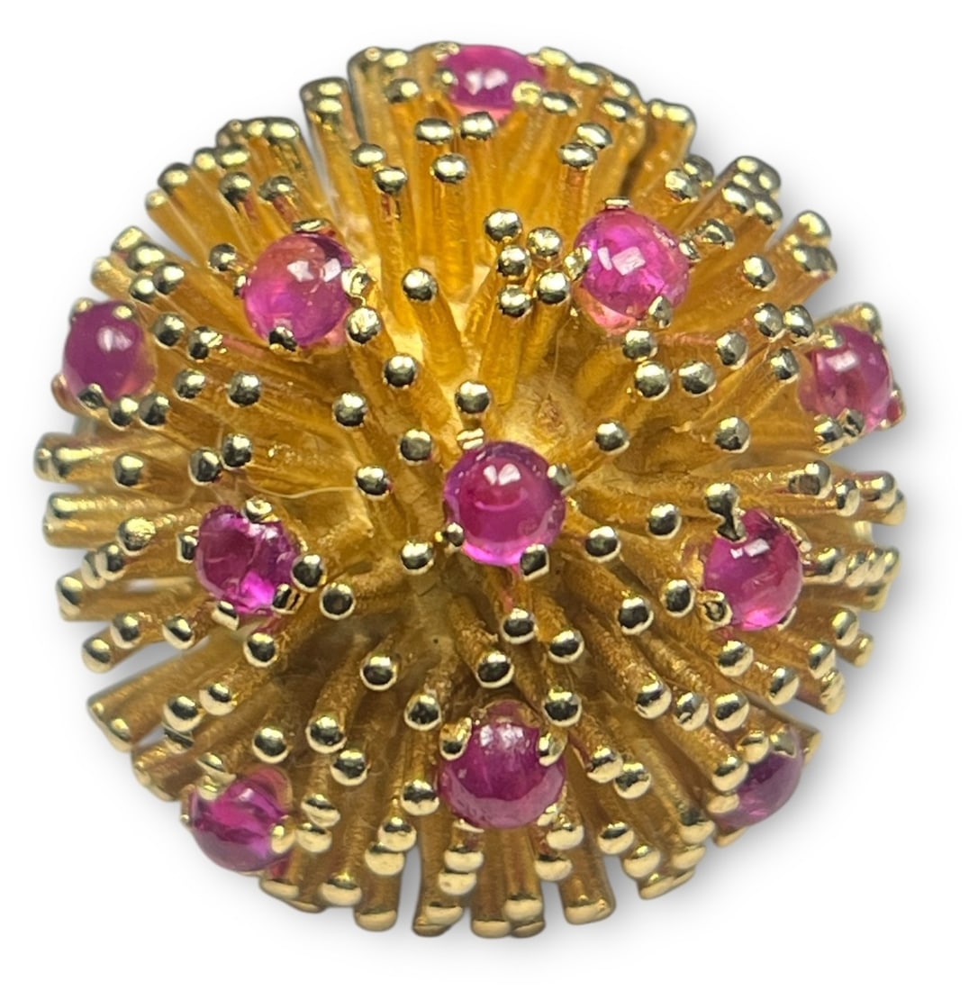 A 14k Gold and Pink Ruby Starburst Cocktail Ring (1 of 6)