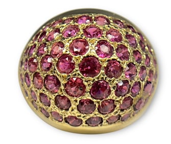 A 14k Gold and Ruby Domed Cocktail Ring