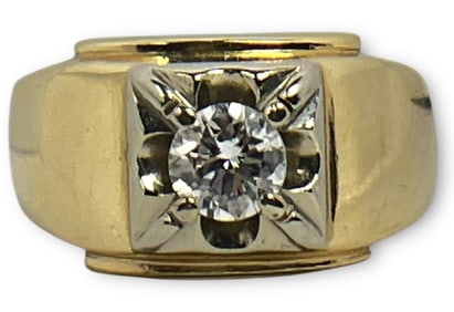 A 14k Gold and Diamond Mens Ring