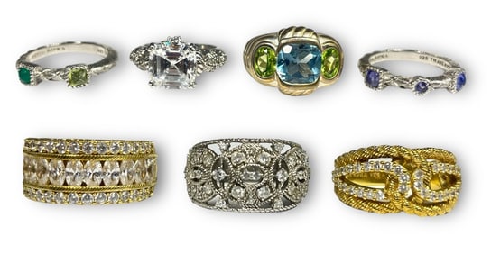 Seven JUDITH RIPKA Sterling Silver Gemstone Rings
