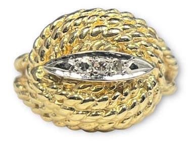 A 14k Gold and Diamond Coiled Rope Ring