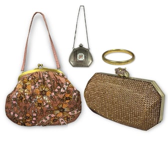 A Collection of Womens Victorian Inspired Bags and 10k Gold Baby Bangle