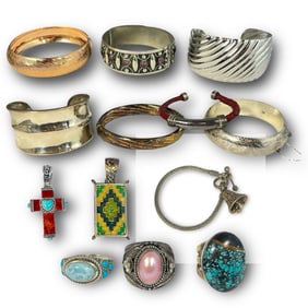 A Collection of Sterling Silver Southwestern and Mexican Sterling Jewelry