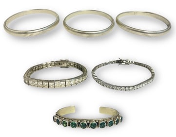 Six Sterling Silver Tennis Bracelets and Bangles