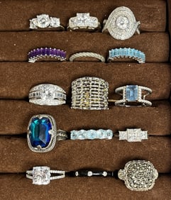 Large Collection of Sterling Silver and Gemstone Rings