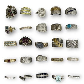 A Large Collection Of Sterling Silver and Gemstone Rings
