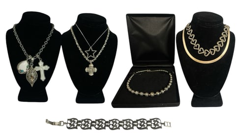 Collection Modernist Southwestern and Mexican Sterling Silver Necklaces, Bracelet