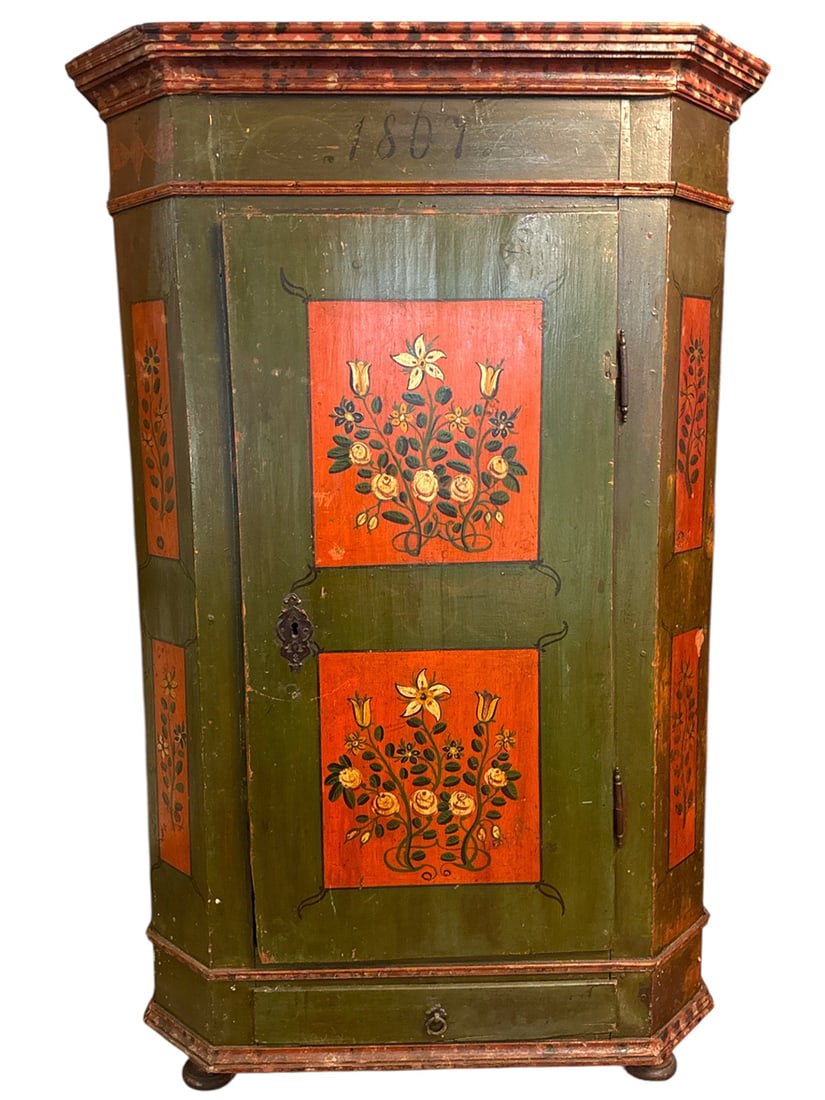 An English Hand Painted Pine Armoire