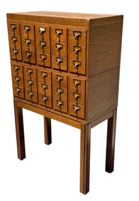 Mid 20th C. Oak Library Card Catalog Filing Cabinet
