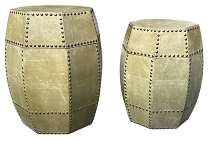 Faux Leather & Nailhead Nesting Barrel Stools, Storage