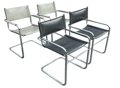 Set of Four Italian Chrome and Leather Chairs